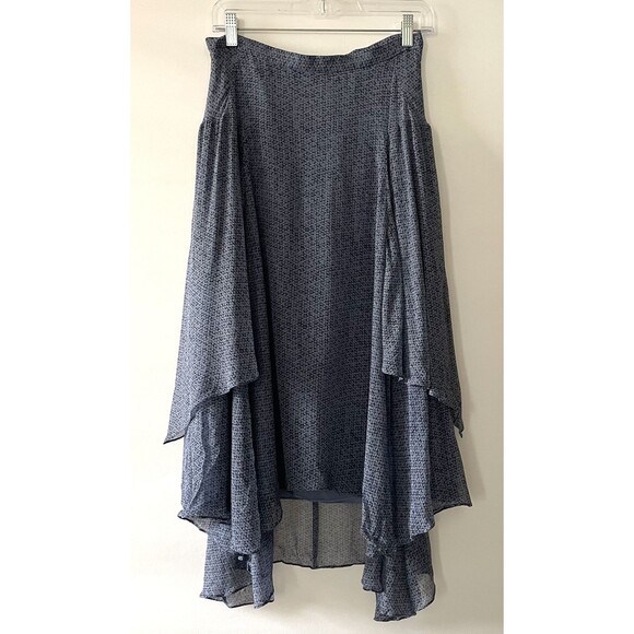 Rebecca Taylor Dresses & Skirts - Rebecca Taylor Silk High Low Midi Skirt Blue Asymmetrical Ruffle Hem Size 6 -C